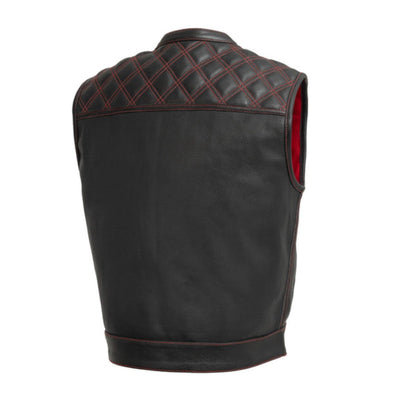 First Manufacturing Upside - Men's Motorcycle Perforated Leather Vest, Black/Red