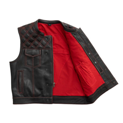 First Manufacturing Upside - Men's Motorcycle Perforated Leather Vest, Black/Red