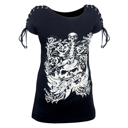 Do Or Die - Ladies Do Or Die Black Tank with Laced Shoulder