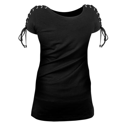 Ladies Black Tank Top with Laced Shoulder