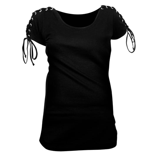 Ladies Black Tank Top with Laced Shoulder