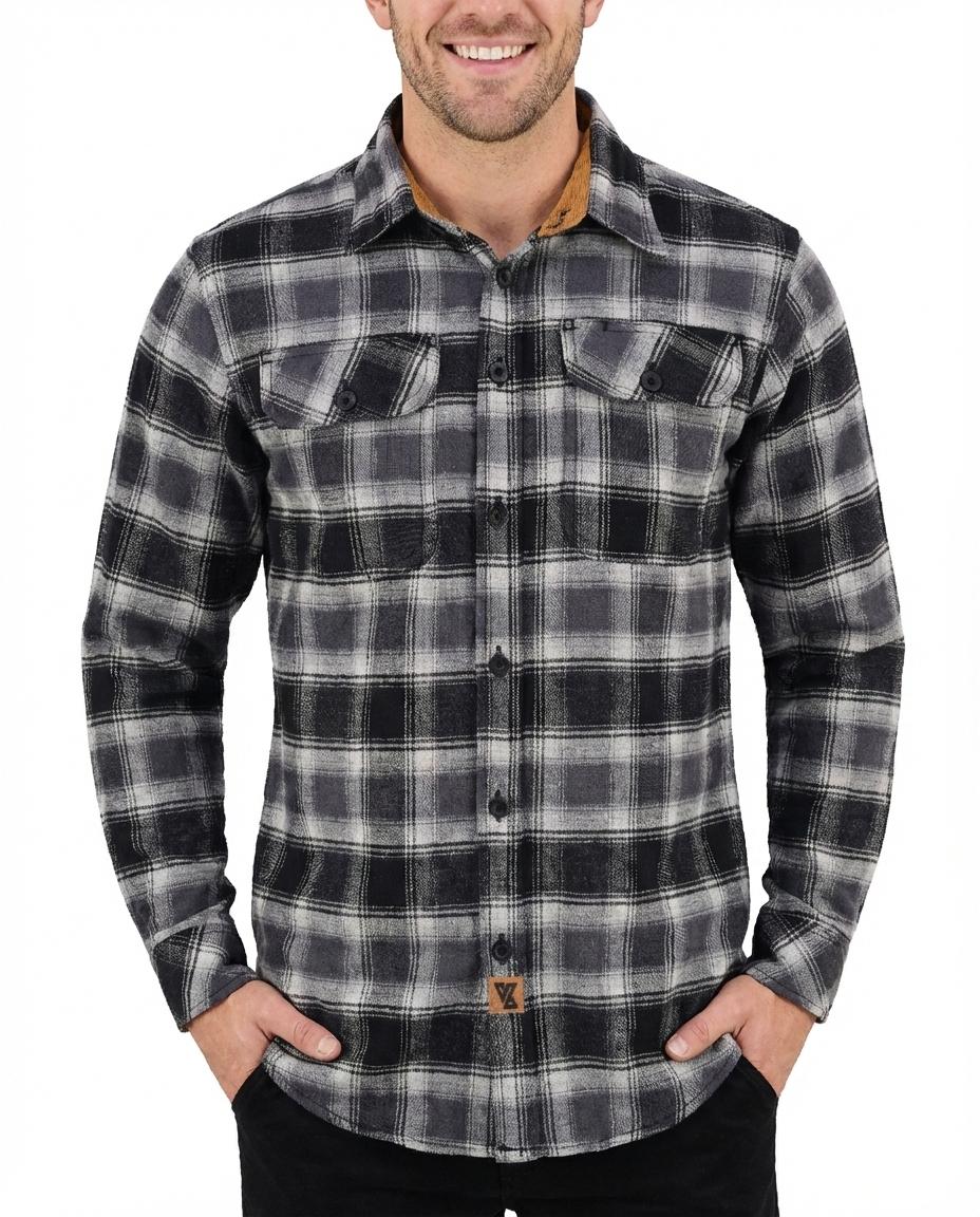 Vance Leather VB1711BG Castlerock Men's Long Sleeve Plaid Button Down Casual Flannel Shirt, 100% Cotton, Corduroy Cuffs