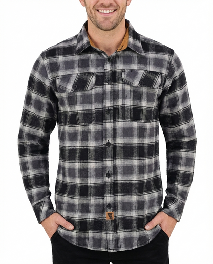 Vance Leather VB1711BG Castlerock Men's Long Sleeve Plaid Button Down Casual Flannel Shirt, 100% Cotton, Corduroy Cuffs