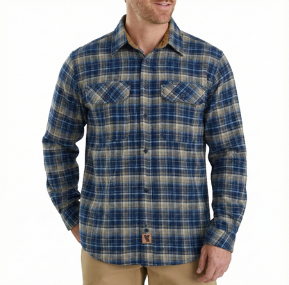 Men's Keen Midnight Long Sleeve Plaid Button Down Casual Flannel Shirt, 100% Cotton, Corduroy Collar & Cuffs