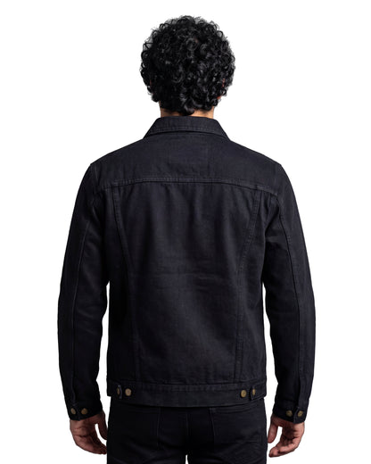 Vance Mens Black Heavy Duty Denim Button Front Motorcycle Jacket, Jean Jacket for Men