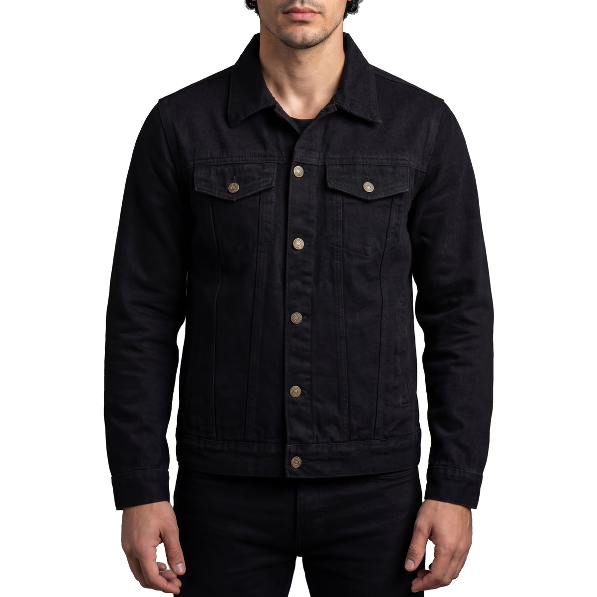 Vance Mens Black Heavy Duty Denim Button Front Motorcycle Jacket, Jean Jacket for Men