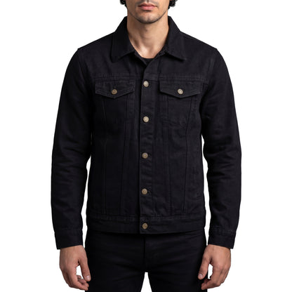 Vance Mens Black Heavy Duty Denim Button Front Motorcycle Jacket, Jean Jacket for Men
