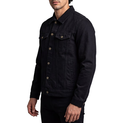 Vance Mens Black Heavy Duty Denim Button Front Motorcycle Jacket, Jean Jacket for Men