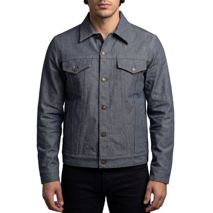 Vance Mens Grey Heavy Duty Denim Button Front Motorcycle Jacket, Jean Jacket for Men