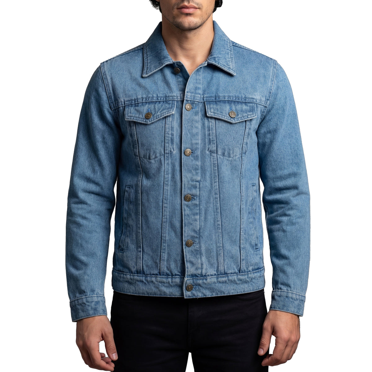 Vance Men's Light Blue Heavy Duty Denim Button Front Motorcycle Jacket, Jean Jacket for Men