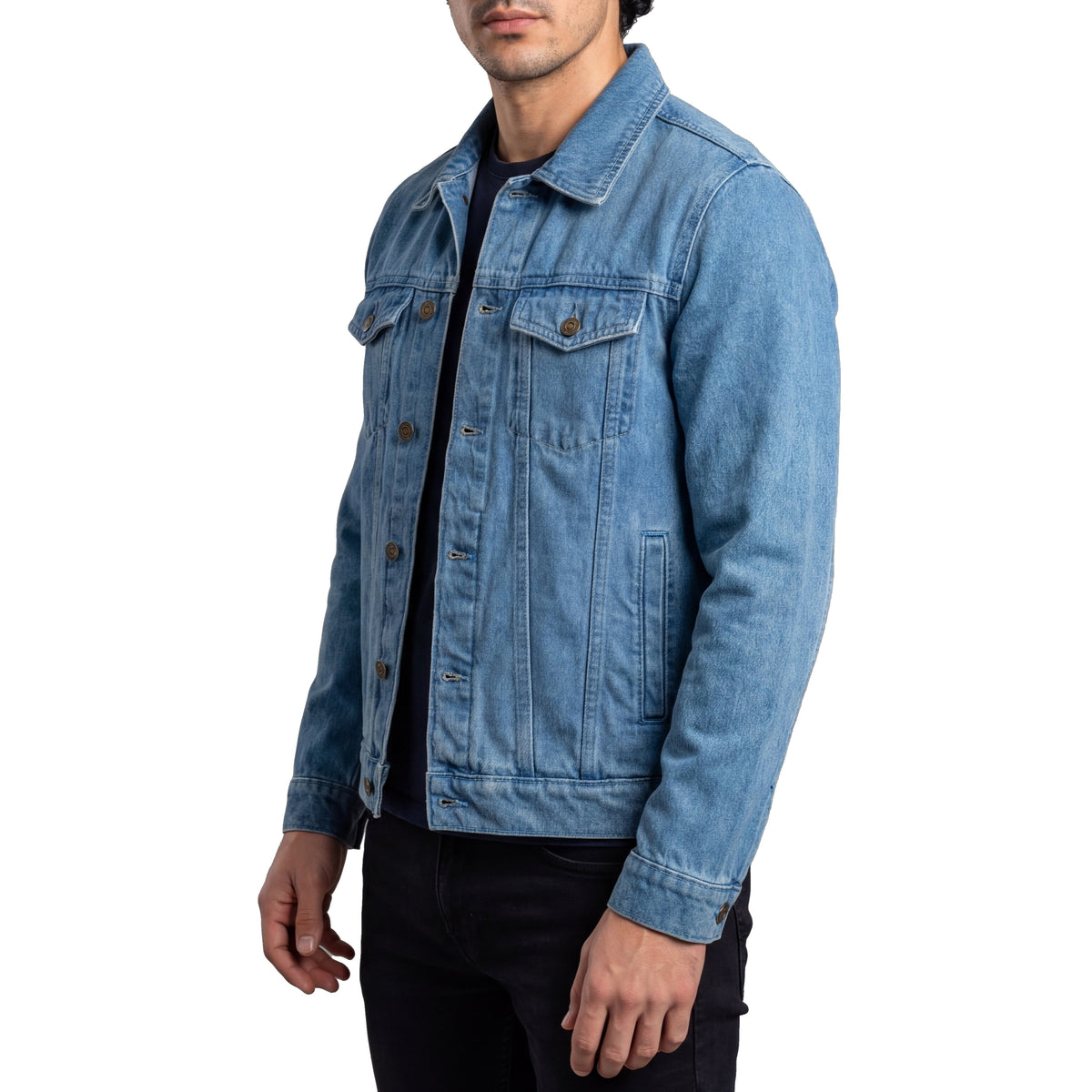 Vance Men's Light Blue Heavy Duty Denim Button Front Motorcycle Jacket, Jean Jacket for Men