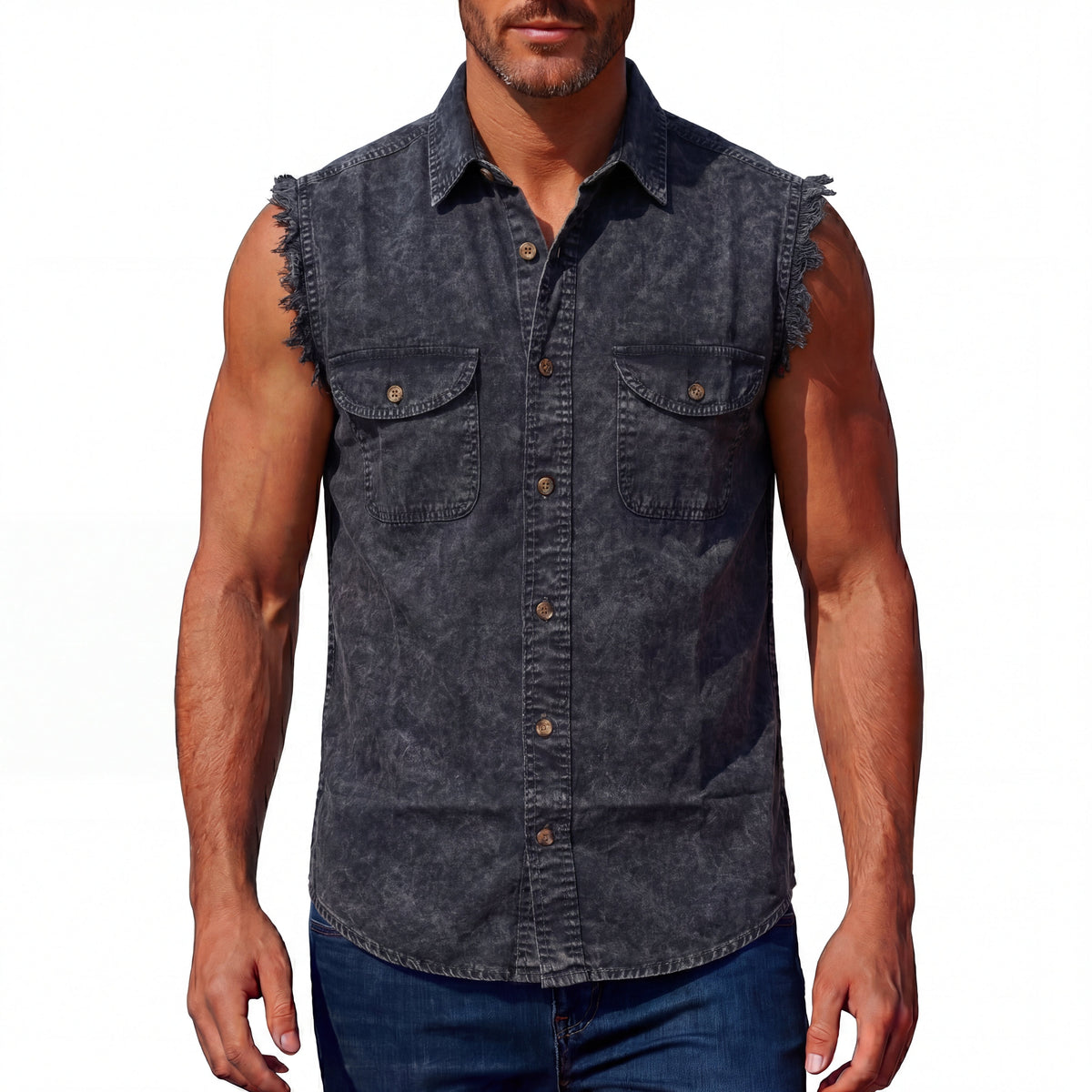 Mens Cutoffs Charcoal Acid Wash Shirt