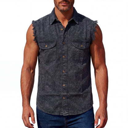 Mens Cutoffs Charcoal Acid Wash Shirt