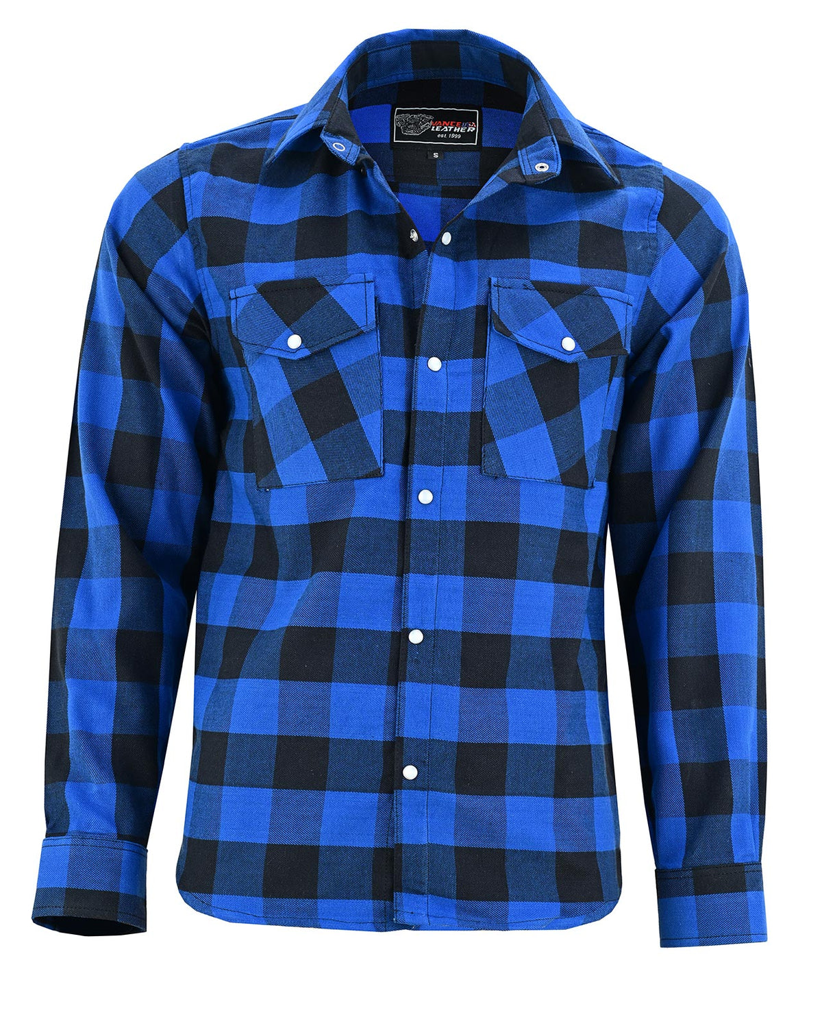 Vance Blue Men's Long Sleeve Plaid Snap Down Casual Flannel Shirt, 100% Cotton