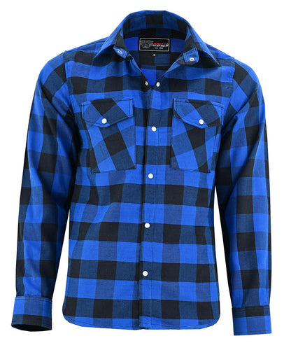 Vance Blue Men's Long Sleeve Plaid Snap Down Casual Flannel Shirt, 100% Cotton