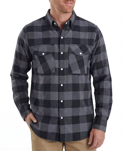 Vance Grey Men's Long Sleeve Plaid Snap Down Casual Flannel Shirt, 100% Cotton