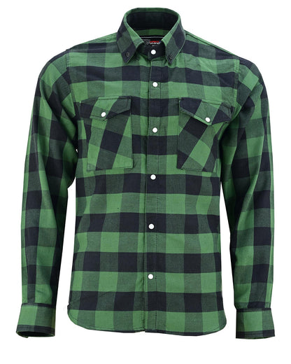 Vance VB740GnB Green Men's Long Sleeve Plaid Snap Down Casual Flannel Shirt, 100% Cotton