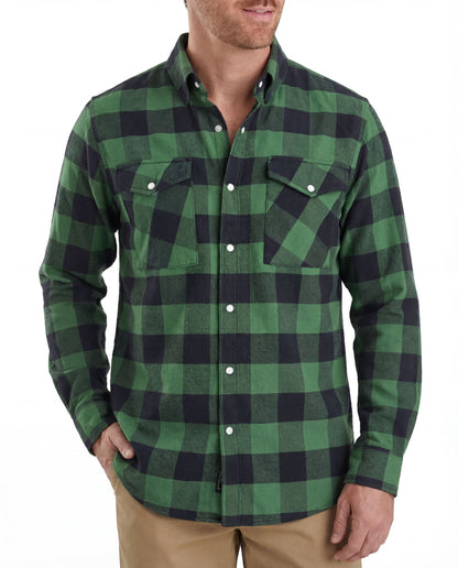 Vance VB740GnB Green Men's Long Sleeve Plaid Snap Down Casual Flannel Shirt, 100% Cotton