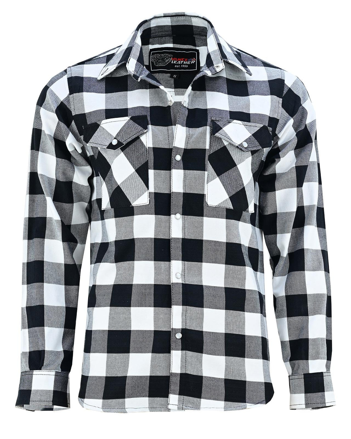 Vance White & Black Men's Long Sleeve Plaid Snap Down Casual Flannel Shirt, 100% Cotton
