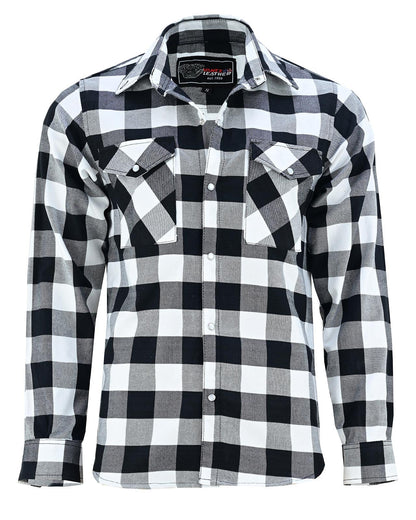 Vance White & Black Men's Long Sleeve Plaid Snap Down Casual Flannel Shirt, 100% Cotton