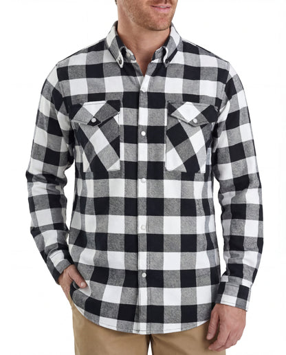 Vance White & Black Men's Long Sleeve Plaid Snap Down Casual Flannel Shirt, 100% Cotton