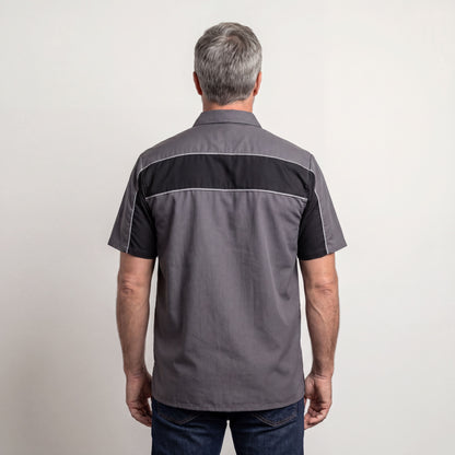 Vance Leather Men's Grey Black Short Sleeve Button Down Two Pockets Soft Casual Shirt