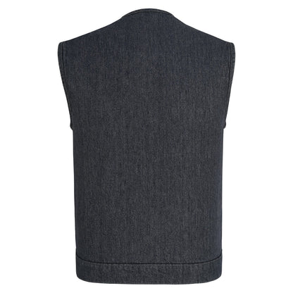 Vance Men's Distressed Grey Denim Collarless Club Vest w Dual Front Closure & CCW Pockets