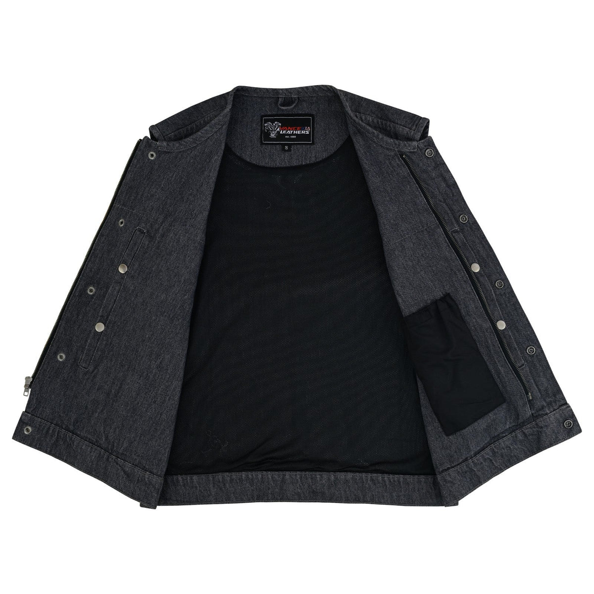 Vance Men's Distressed Grey Denim Collarless Club Vest w Dual Front Closure & CCW Pockets