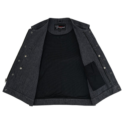 Vance Men's Distressed Grey Denim Collarless Club Vest w Dual Front Closure & CCW Pockets