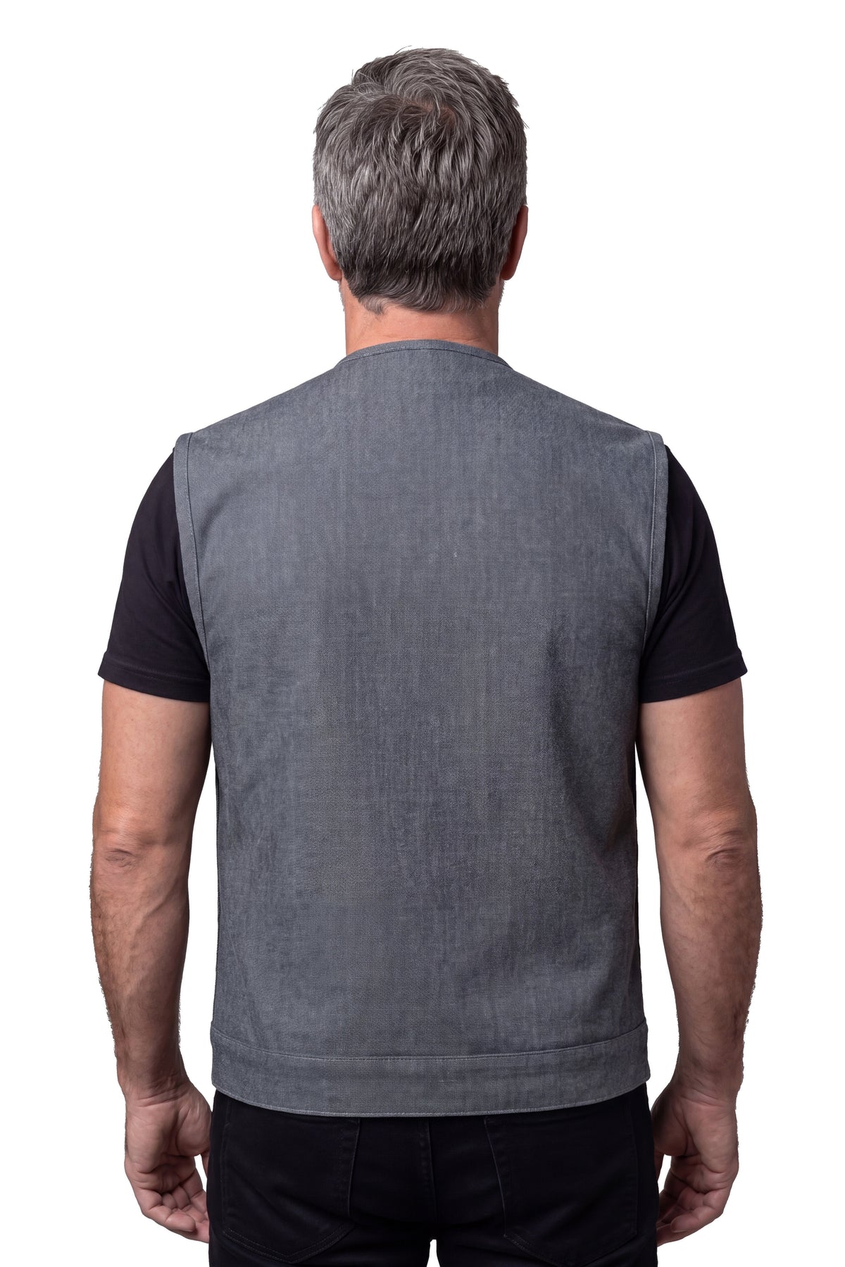 Men's Grey Denim Collarless Club Vest with Conceal Carry Pockets