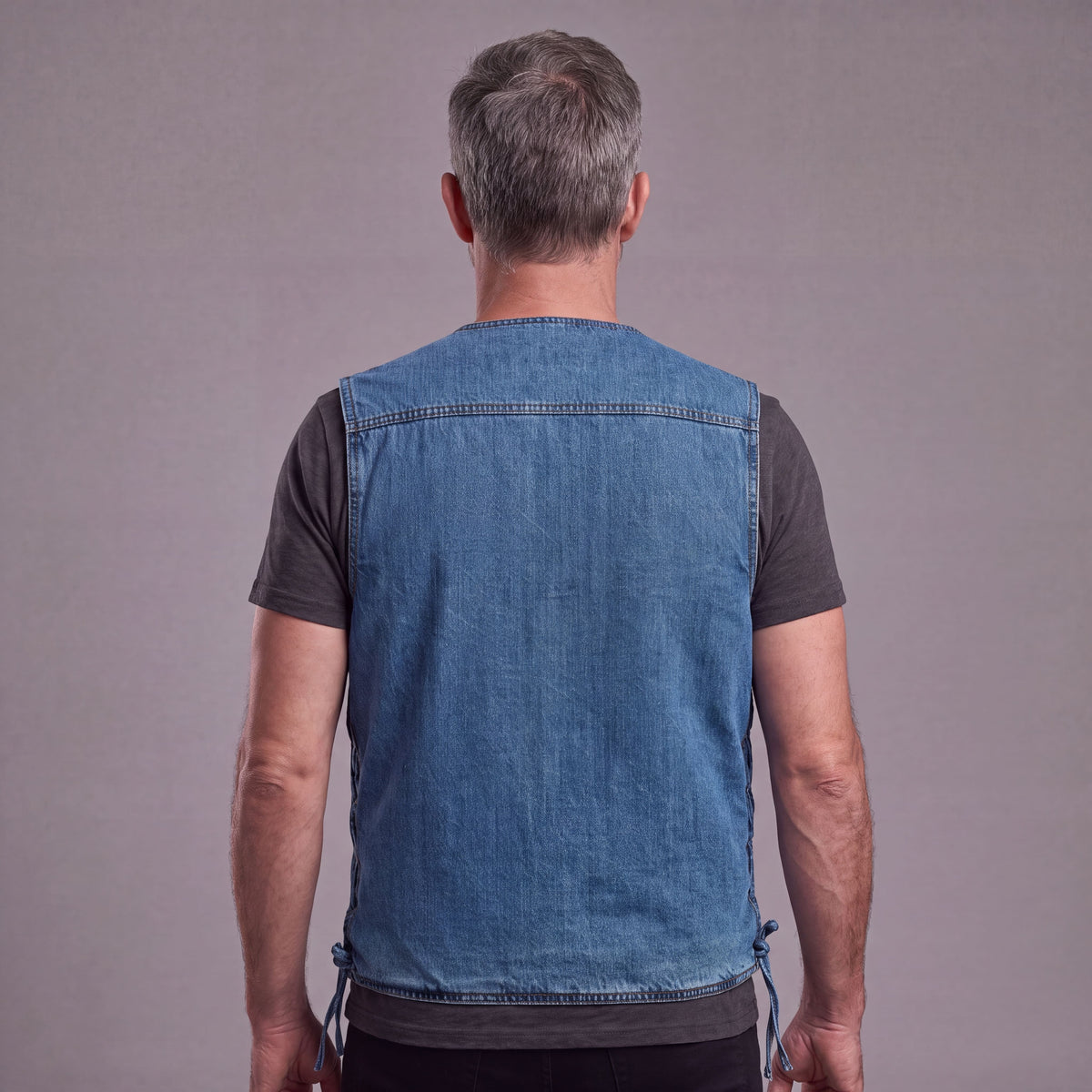 Vance Mens Blue V-Neck Denim Vest for Motorcycle Riders