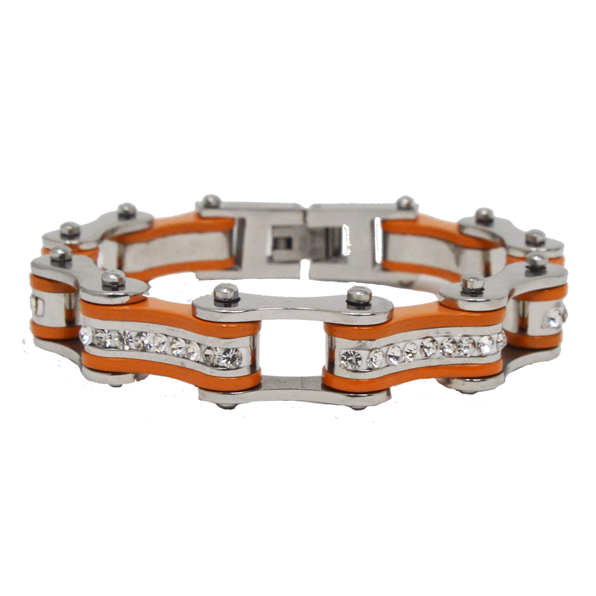 Two Tone Silver and Orange with White Crystal Centers