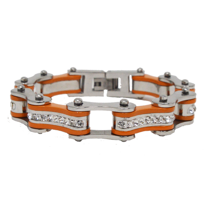 Two Tone Silver and Orange with White Crystal Centers