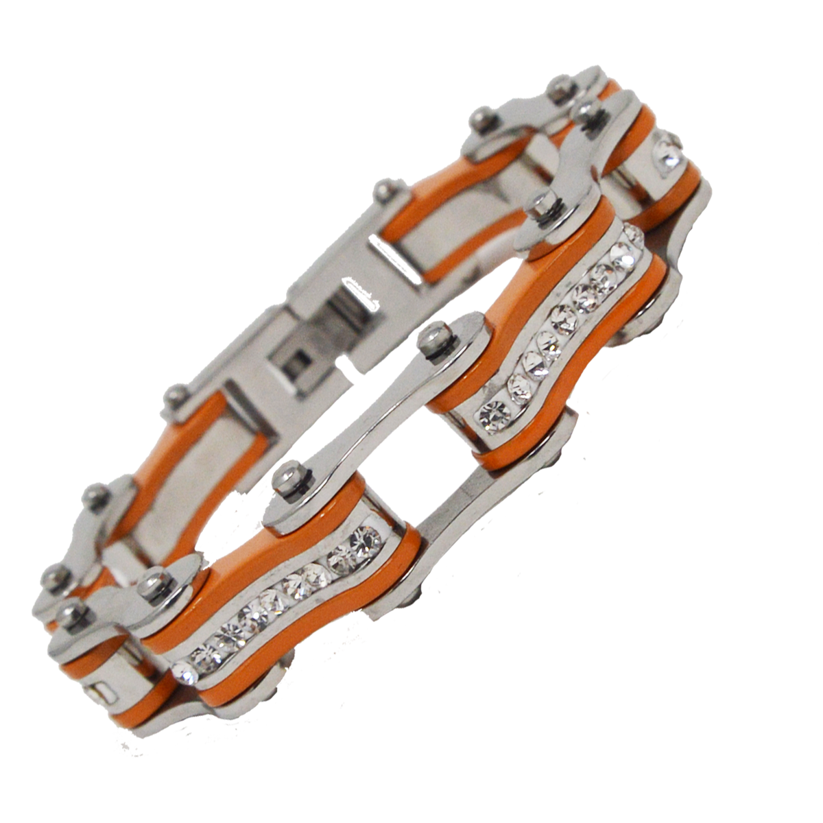 Two Tone Silver and Orange with White Crystal Centers