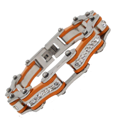 Two Tone Silver and Orange with White Crystal Centers