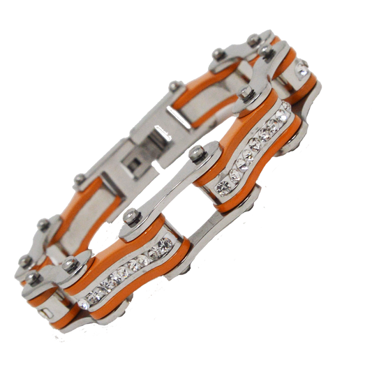 Two Tone Silver and Orange with White Crystal Centers