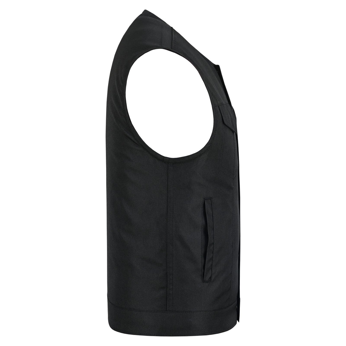 Mens Premium Collarless Textile Motorcycle Vest Heavy Duty SOA Club Style Vest w/ Front Zipper and Snap Closure