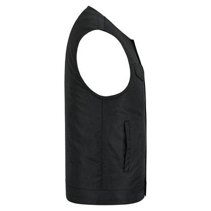 Mens Premium Collarless Textile Motorcycle Vest Heavy Duty SOA Club Style Vest w/ Front Zipper and Snap Closure