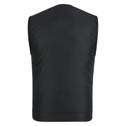Mens Premium Collarless Textile Motorcycle Vest Heavy Duty SOA Club Style Vest w/ Front Zipper and Snap Closure