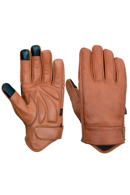 Vance Men’s Premium Brown Leather Motorcycle Gloves, Riding Gloves w/ Gel Palm Padding & Touchscreen Fingertips