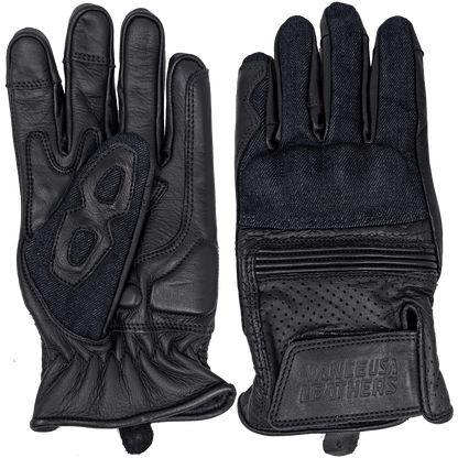 Vance Denim & Leather Motorcycle Gloves (Black) with Mobile Phone Touchscreen