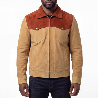 Men's Western Goat Suede Two-Tone Leather Jacket