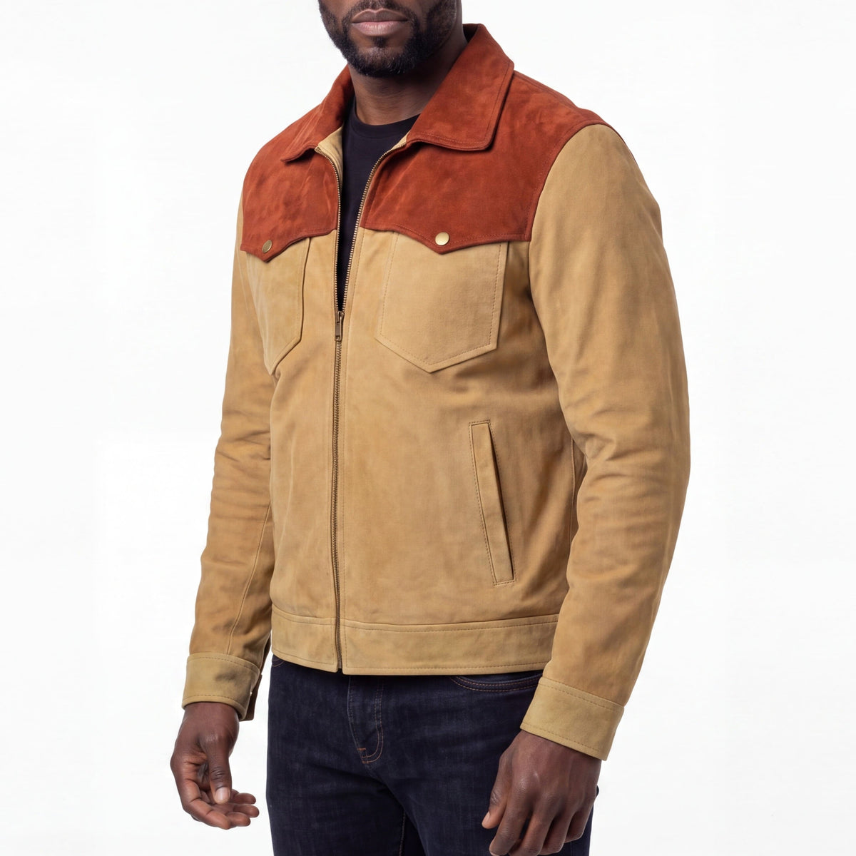 Men's Western Goat Suede Two-Tone Leather Jacket