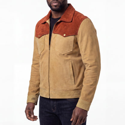 Men's Western Goat Suede Two-Tone Leather Jacket
