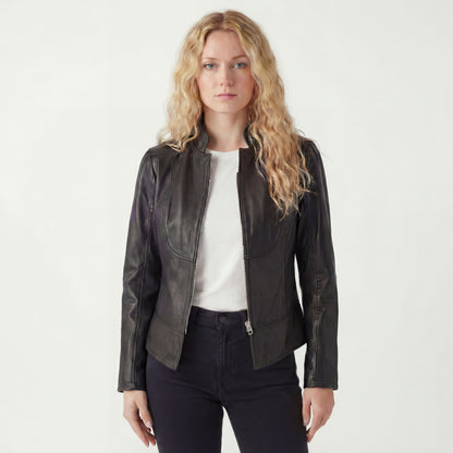 Vance Leathers 'Maya' Ladies Premium Soft Lightweight Black Fitted Motorcycle Leather Jacket