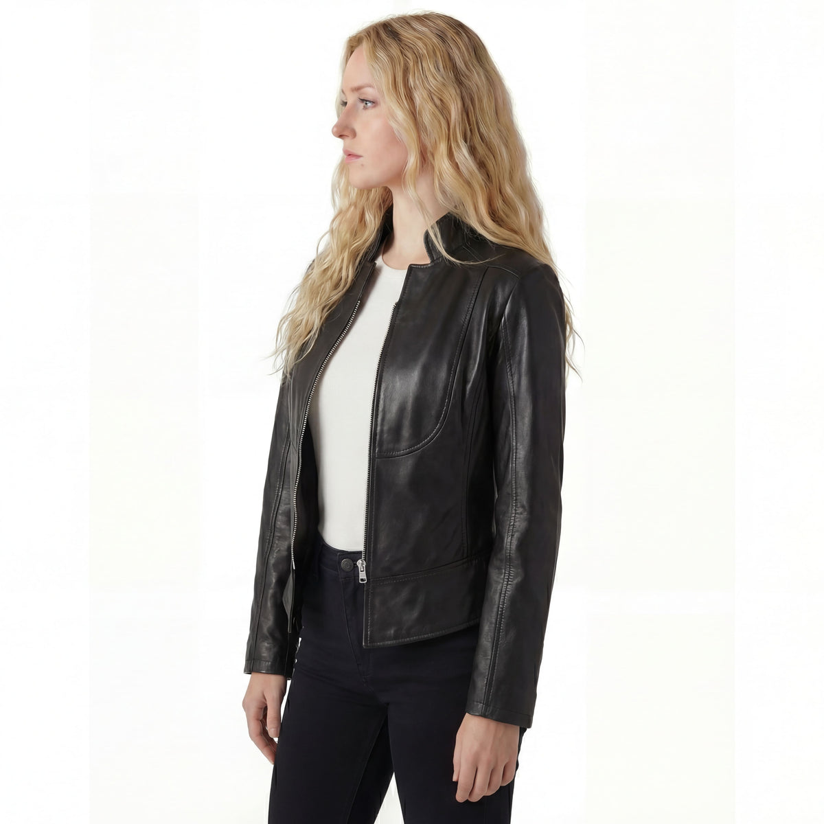 Vance Leathers 'Maya' Ladies Premium Soft Lightweight Black Fitted Motorcycle Leather Jacket