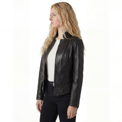 Vance Leathers 'Maya' Ladies Premium Soft Lightweight Black Fitted Motorcycle Leather Jacket