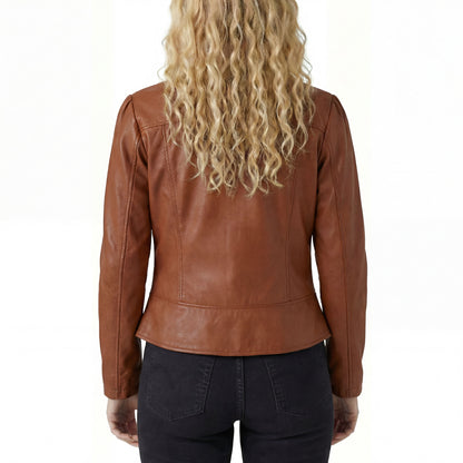 Vance Leathers 'Maya' Ladies Premium Soft Lightweight Brown Fitted Motorcycle Leather Jacket