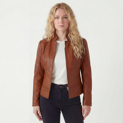 Vance Leathers 'Maya' Ladies Premium Soft Lightweight Brown Fitted Motorcycle Leather Jacket