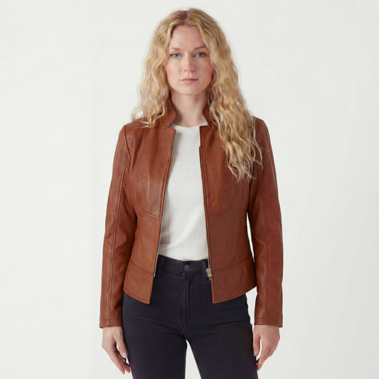 Vance Leathers 'Maya' Ladies Premium Soft Lightweight Brown Fitted Motorcycle Leather Jacket